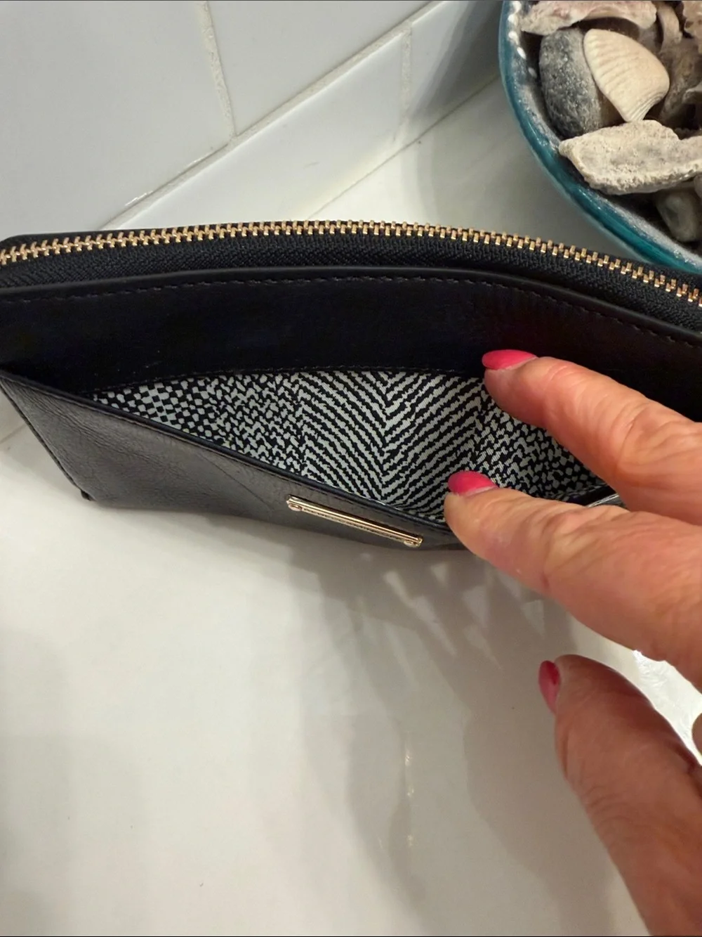 Rebecca Minkoff Black Leather Studded Zip Wallet with Mixed Metal Accents